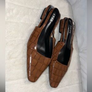 Cider Tan Croc-Pattern Slingback Flats